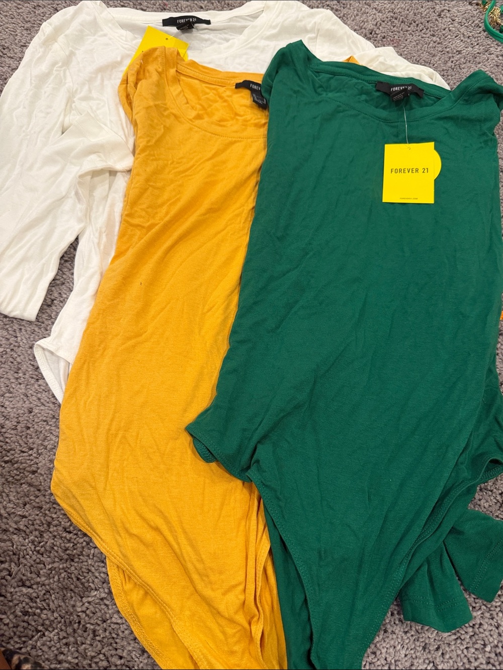 Forever 21 Green, Yellow & White Women's Bodysuit Trio lot 4